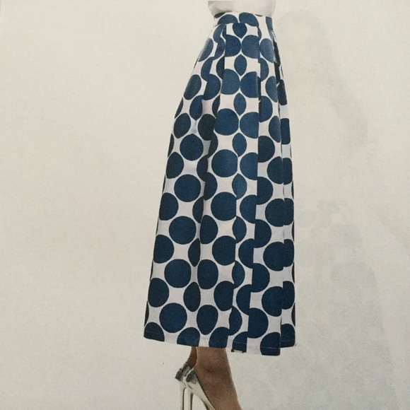 Meaneor- Blue & White Polka-Dot Maxi Skirt - Picture 2 of 6